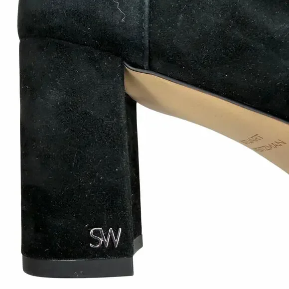 Stuart Weitzman Renegade Suede Block Heel Ankle Boots Black Size 11